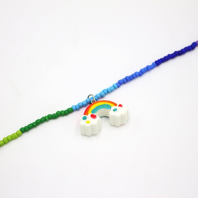 2022 European & American Rainbow Rice Bead Pendant Necklace: Summer Handmade Pure Color with Short Snake Bone Design