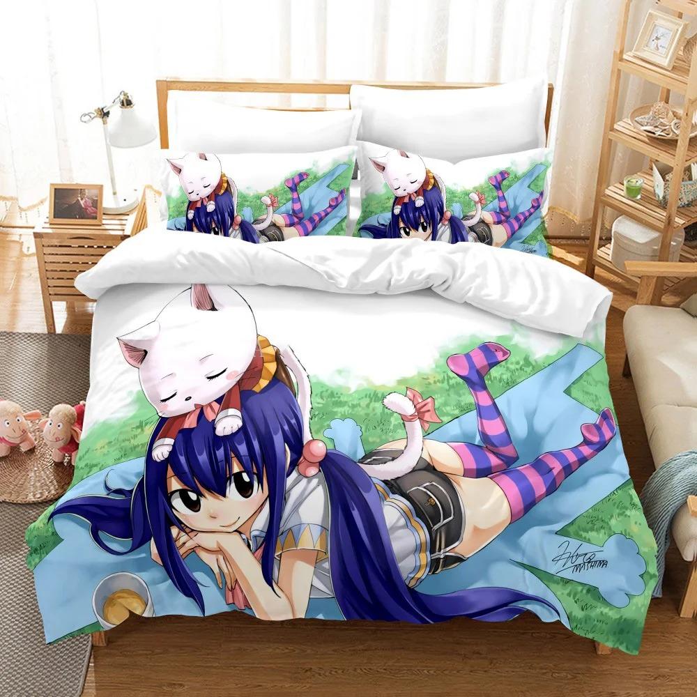 3D Print Anime Fairy Tail Logo Natsu Bedding Set Boys Girls Twin Queen Size Duvet Cover Pillowcase Bed Kids Adult Home Textiles