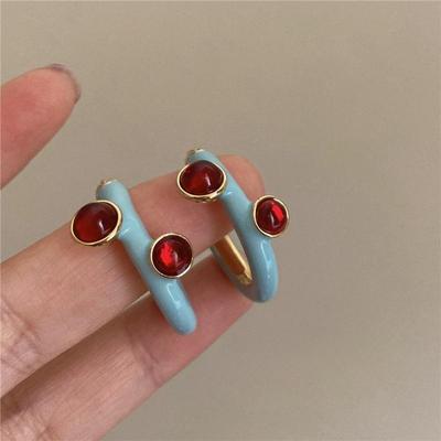 Orecchini pendenti retrò in smalto francese, fibbia per orecchini, di alta qualità, con fibbia per orecchini abbinata al colore blu e rosso, eleganti orecchini circolari vintage da donna, regali per feste