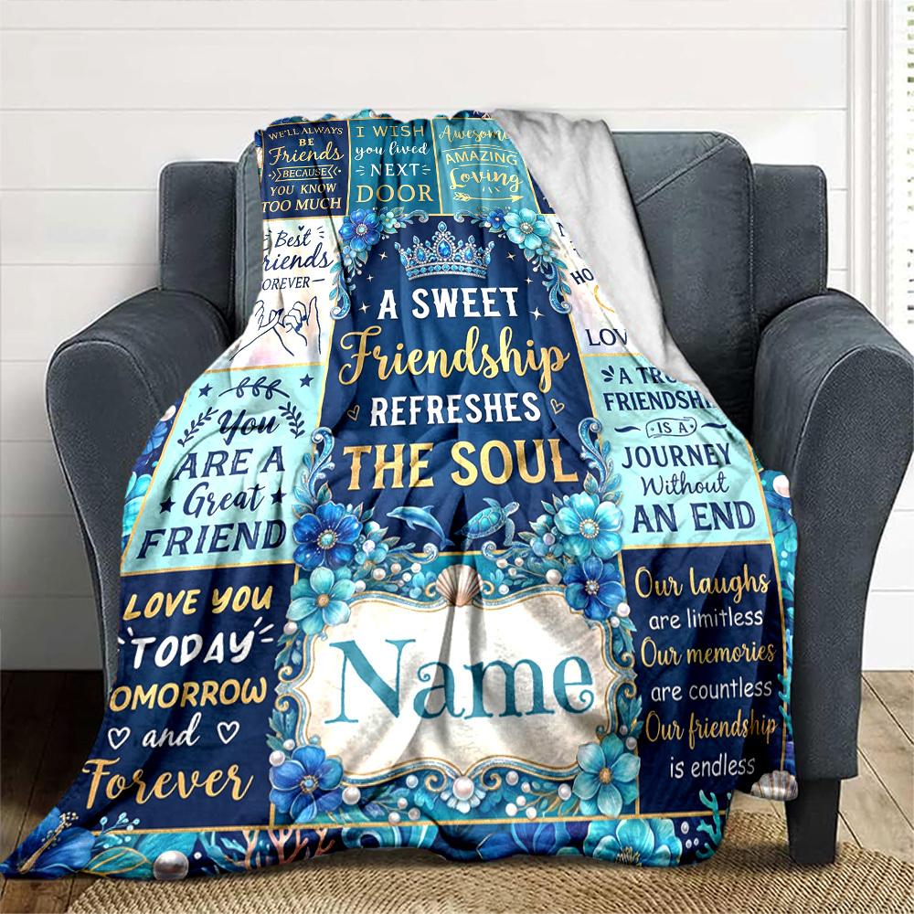 Friendship Endures Distance Customized Name Birthday Plush Blanket Suitable For Both Men And Women Digital Printing Fantasy Theme All Seasons