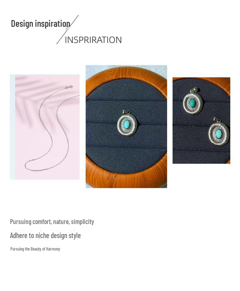 S925 Sterling Silver Turquoise Pendant - Brushed, Fashionable, Versatile, High-End Influencer Style with 0-Word Chain Accessory