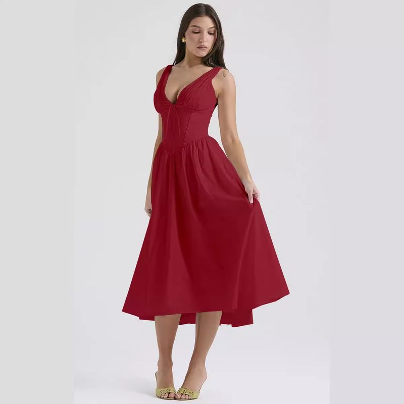 Strap Dress 2025 Summer New Arrival Silm Suspender Dress European American Fashion Floral Print V Neck Elegant Dress