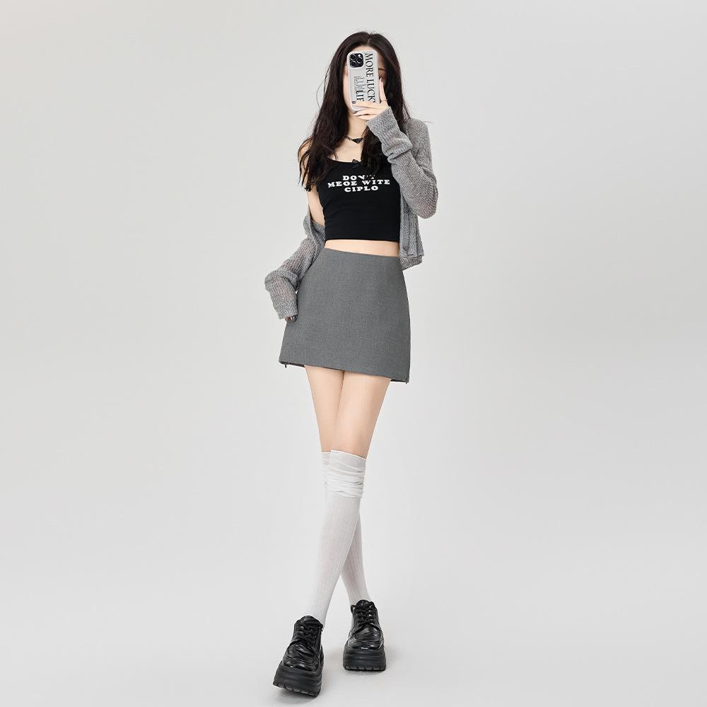 2025 Summer New Suit Fabric Skort Women High Waist A‑Line Anti‑Chafing Wrap Mini Skirt With Zipper For Petite Figures Slim Hip‑Hugging Style