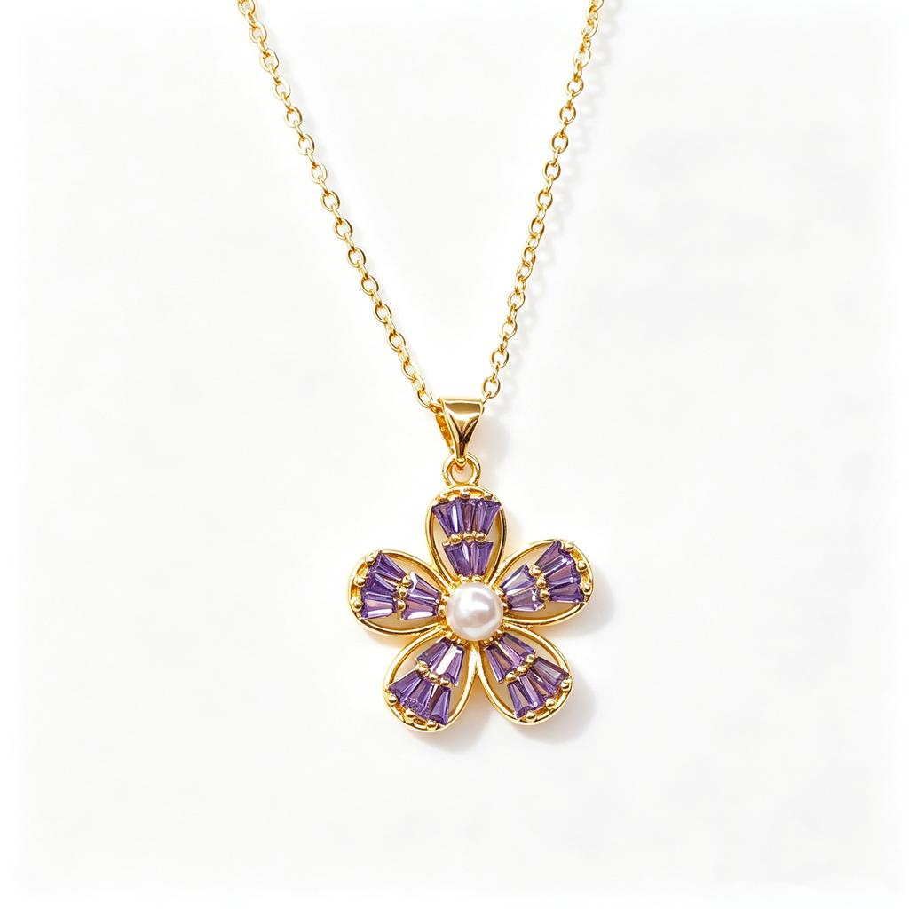 Stainless Steel Chian Red Green Zircon Flowers Pendant Necklace For Women New Luxury Girls Lucky Chain Birthday Jewelry Gifts