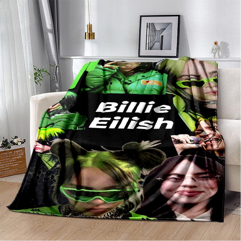 

Fashion Billie Eilish Singer Star Flannel Blanket Soft Warm Throw Blanket for Bedroom Living Room Bed Travel Camping Picnic Gift 75x90cm