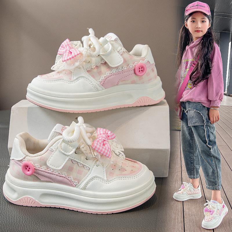 New trendy autumn princess shoes for girls with bows, soft-soled and non-slip