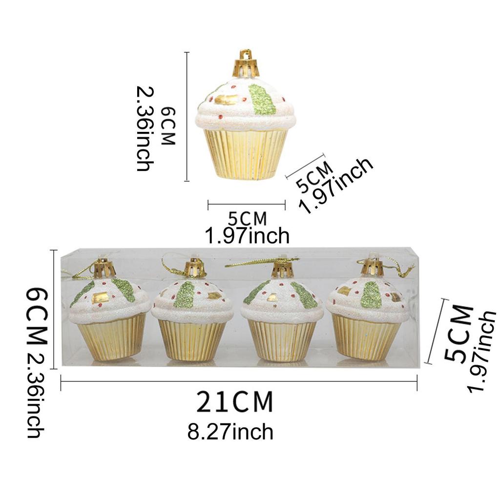 4Pcs Christmas Cupcake Decorations Indoor Hanging Christmas Tree Ornaments for