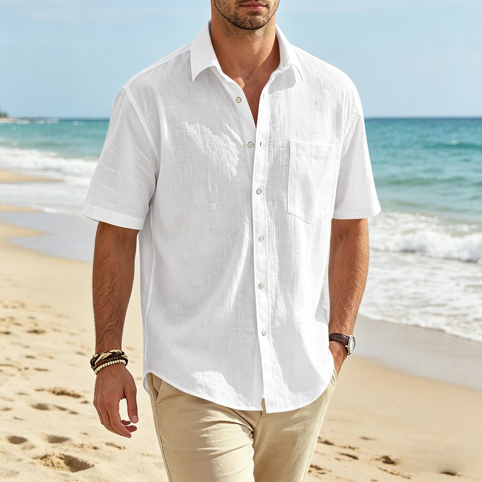 

Men s Summer Flip Tie Pocket Short Sleeved Men s Casual And Comfortable Short Sleeved Shirt XL білий