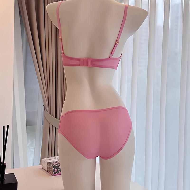 Spring/Summer Sexy Sweetheart Black Butterfly Embroidered Pink Bra With Steel Rim, Thickened For Small Breasts, Women Bra Set