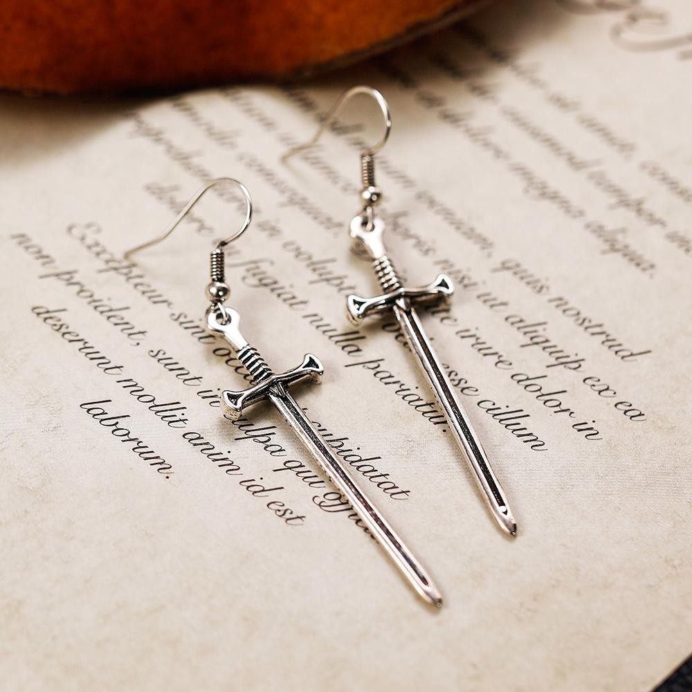 Huitan Creative Sword Shaped Drop Earrings for Women Vintage Black  Color Cool Pendant Dangle Earrings Unique Ear Jewelry