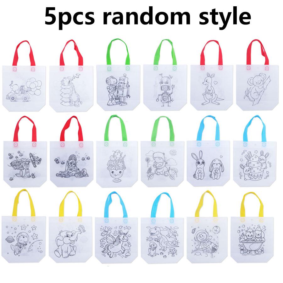 5/10 Stück DIY Doppelseitige Graffiti-Tasche mit Buntstift zum Ausmalen Vliesstofftaschen Bastelbedarf Zeichen-Geschenktasche JXB