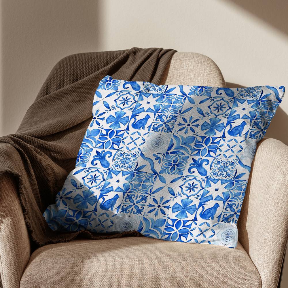 BBlue and White Porcelain Pillow Case Sofa Living Room Bedroom Headboard Backrest Cushion Square Cushion Nap Time