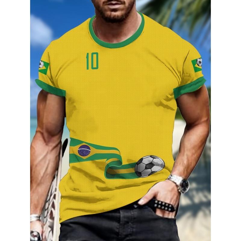 Brazilian Football Pattern T-Shirt For Men Brazil Sports Jerseys 3D Printed Tees Casual Short Sleeve O-Neck Tops Street T Shirts
