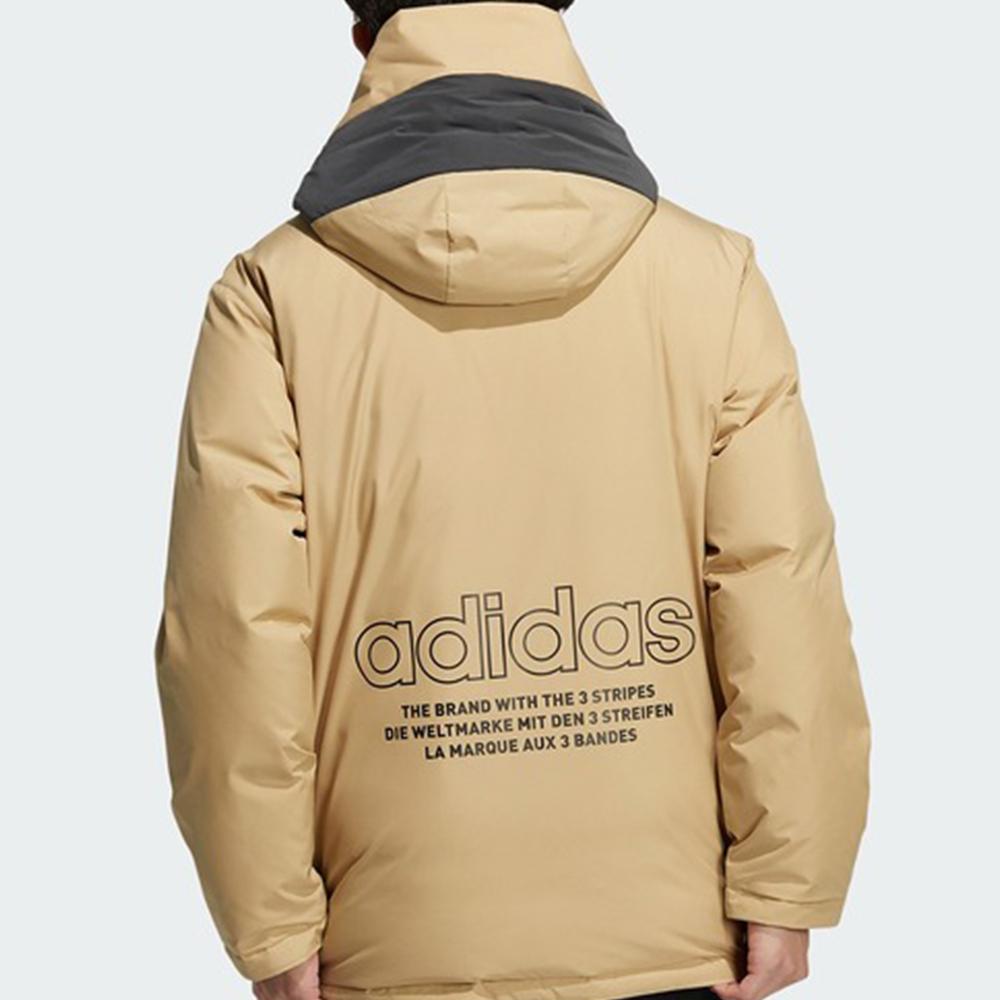 Adidas Originals Logo Patchwork Hooded Down Jacket Men Outerwear Khaki H66018