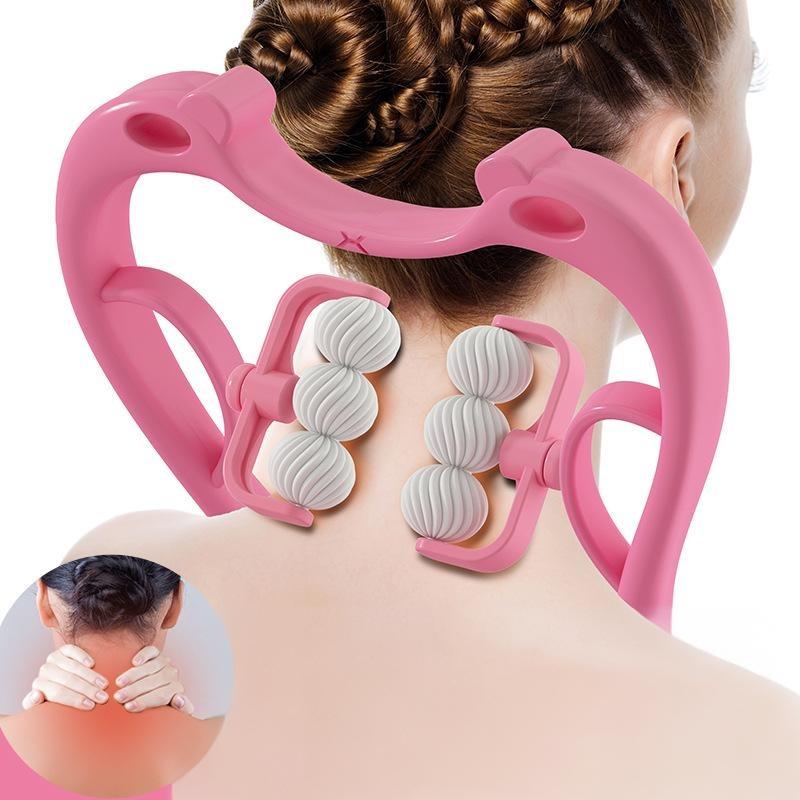 

4/6 роликов, ручной массажер для шеи, плеч, шейного отдела позвоночника, точечный массаж, мануальная терапия для расслабления тела, облегчение боли, инструмент для массажа здоровья розовый