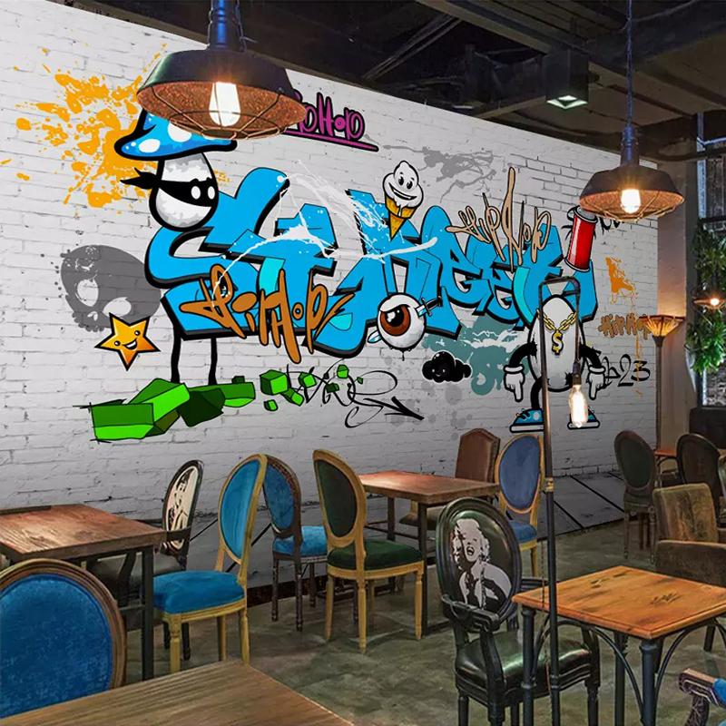3d European Wallpaper Retro Street Graffiti Mural White Brick Wall Bar Restaurant Art Mural