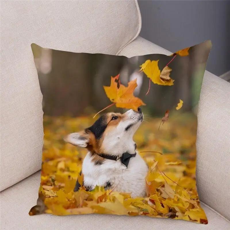 45X45 Cm Living Room Sofa Puppy Pattern Home Decoration Corgi Cushion Cover Gram Welsh Polyester Fiber Cushion Cover