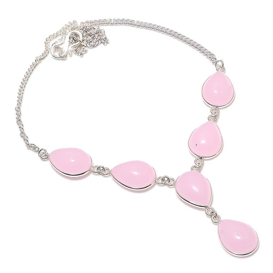 

Natural Pink Chalcedony Gemstone 925 Sterling Silver Jewelry Necklace 18 Y5G99