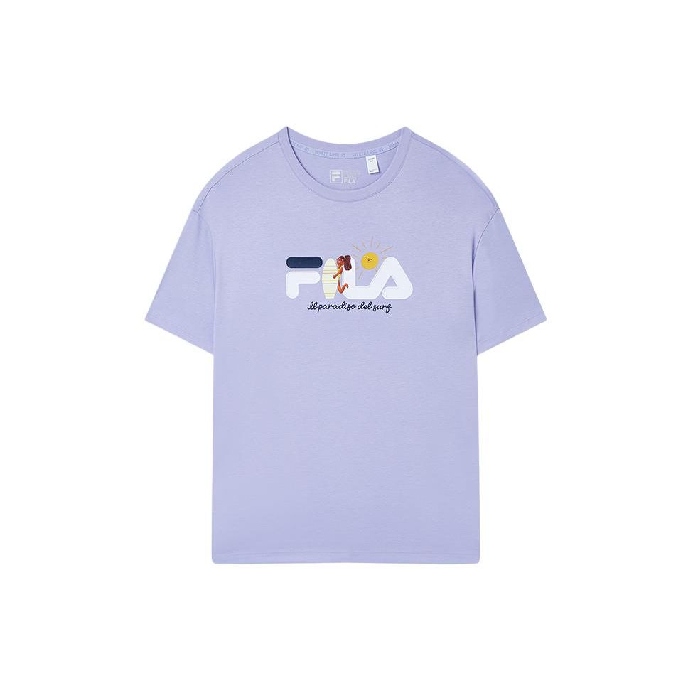 

FILA Casual Letter Print Versatile Layering Loose Round Neck Short Sleeve Drop Shoulder T-Shirt Women Tops Lavender F51W429105APU L