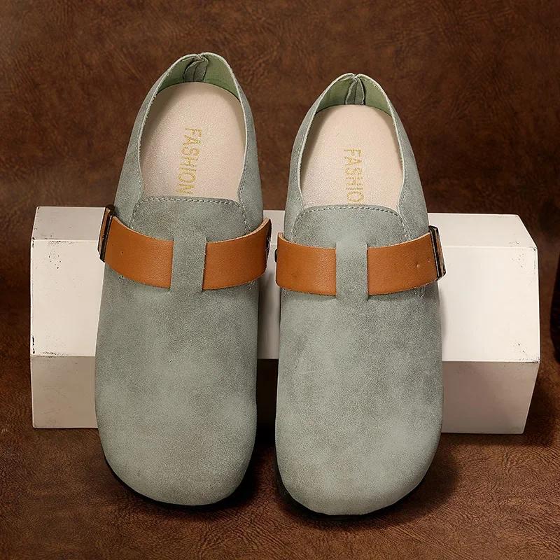 Suede Men Casual Shoes Fashion Breathable Leather Half Slippers Outdoor Indoor Loafers Flats Comfortable Summer Couple Sneakers