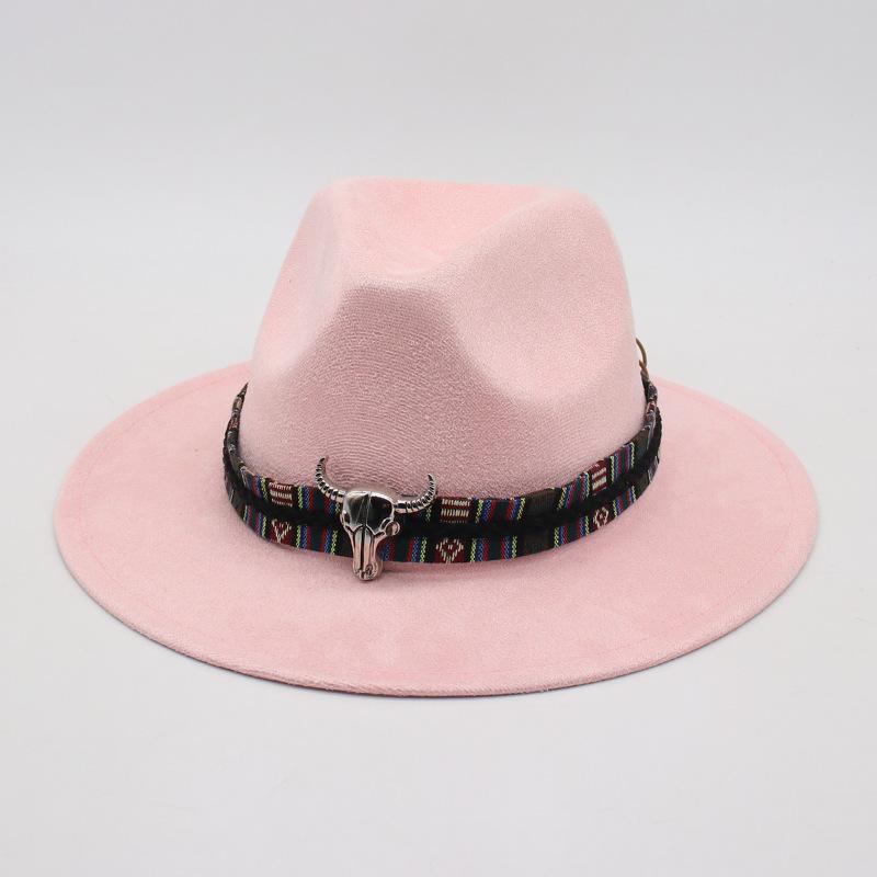 Wind Western Cowboy Hat Horn Woolen Jazz Top Hat Men And Women'S Ethnic Style Felt Hat Big Eaves Hat