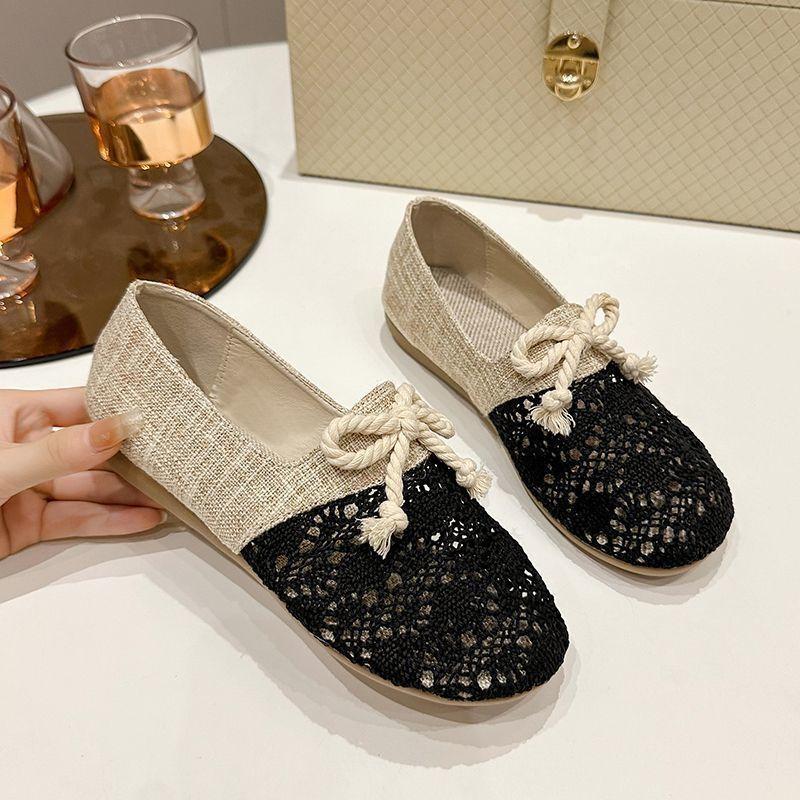 Fashion versatile mesh flat shoes women's 2025 summer hollow lace breathable soft sole comfortable single shoes women's shoes
