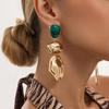 New Trendy Style Irregular Geometric Pendant Earrings for Women Vintage Inlaid Green Resin Drop Earrings Daily Wear Jewelry