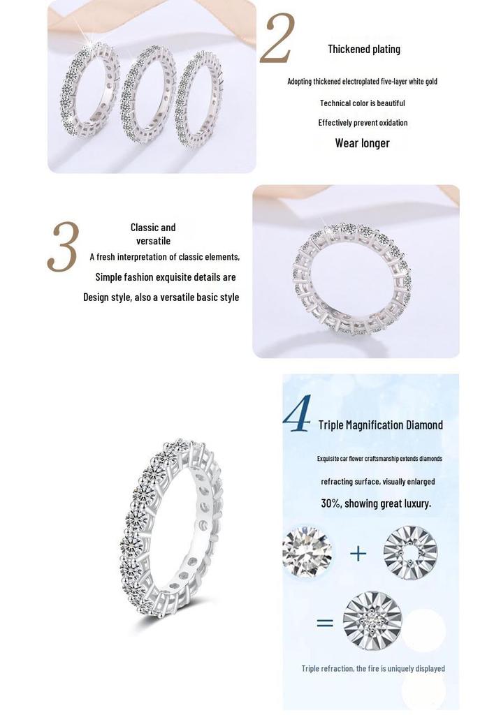 S925 Sterling Silver Moissanite Full Diamond Ring for Women - High-End Luxury Stacking Ring