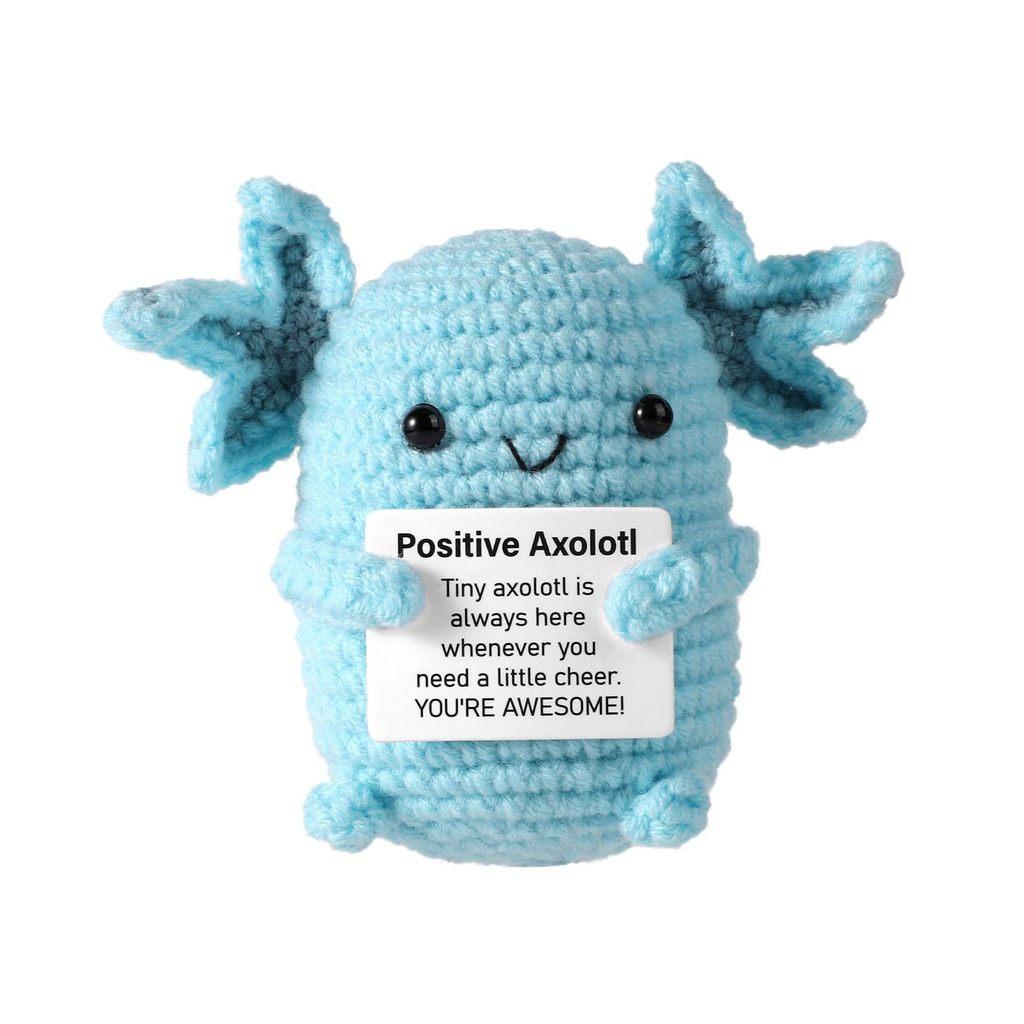 School Season Salamander Positive Crochet Animals Doll With Card Desktop Ornament Emotional Support Handmade Knitted Cheer Up Toy