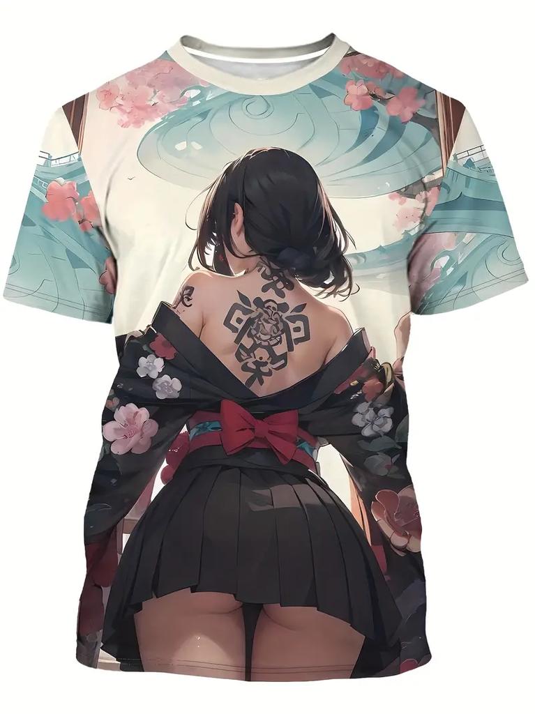 2025 Men's T-Shirt Anime Samurai Girl 3D Print t shirt Fashion Men Women Street Trend Top Japanese Korean Style Short Sleeve Tee