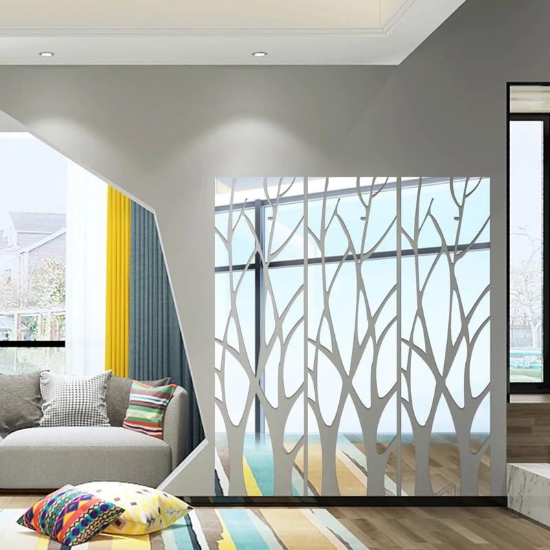 Large Tree Mirror Wall Stickers 3D Acrylic Leaves Decorative Sticker Removable Mural for TV Background Home Room Wall Decor