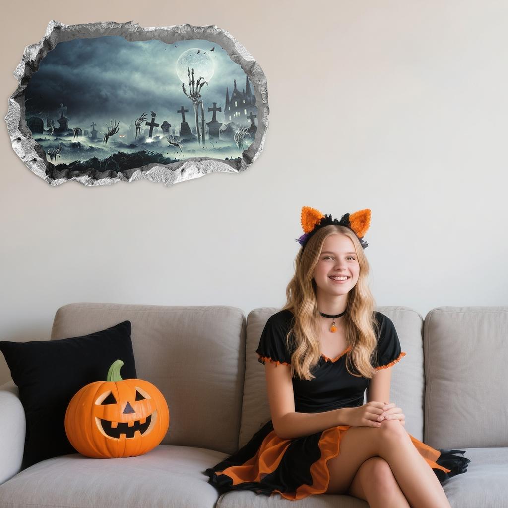 Halloween Atmosphere Window Glass Decoration Wall Sticker, Breaking Through The Wall Spooky Atmosphere, Suitable For Holiday Decoration
