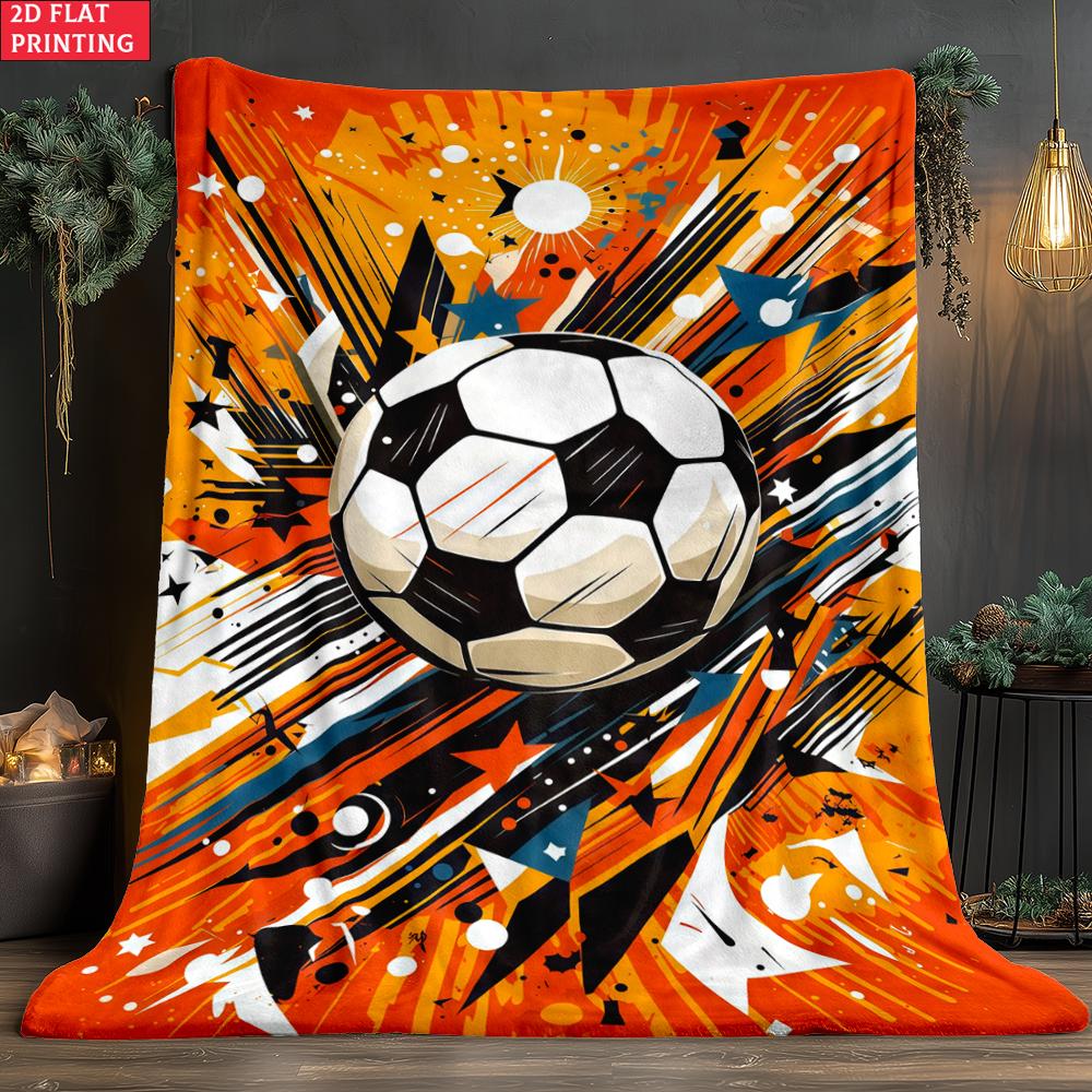 Golden Soccer Print Thin Flannel Blanket for Bedroom,Living Rooms,Sofas Blankets,Lunch Breaks,blankets Fluffy Blanket