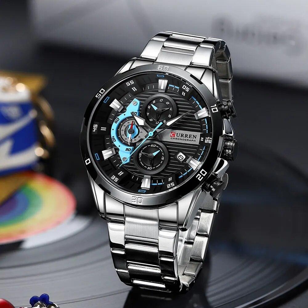 Stylish Stainless Steel Men's Quartz Watch Water Resistant Wristwatch with Date Display