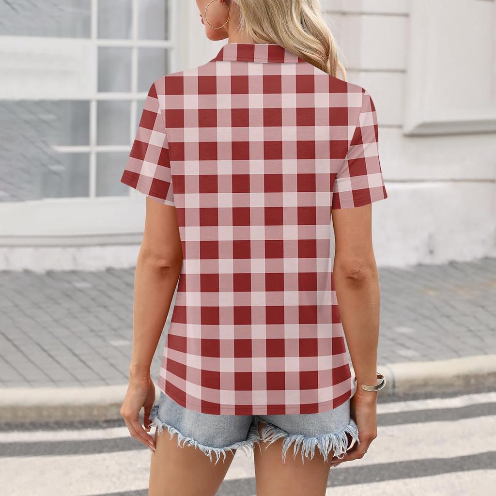 Women's Fashion Casual Lapel Short Sleeve Color Shirt Women's Up Tops