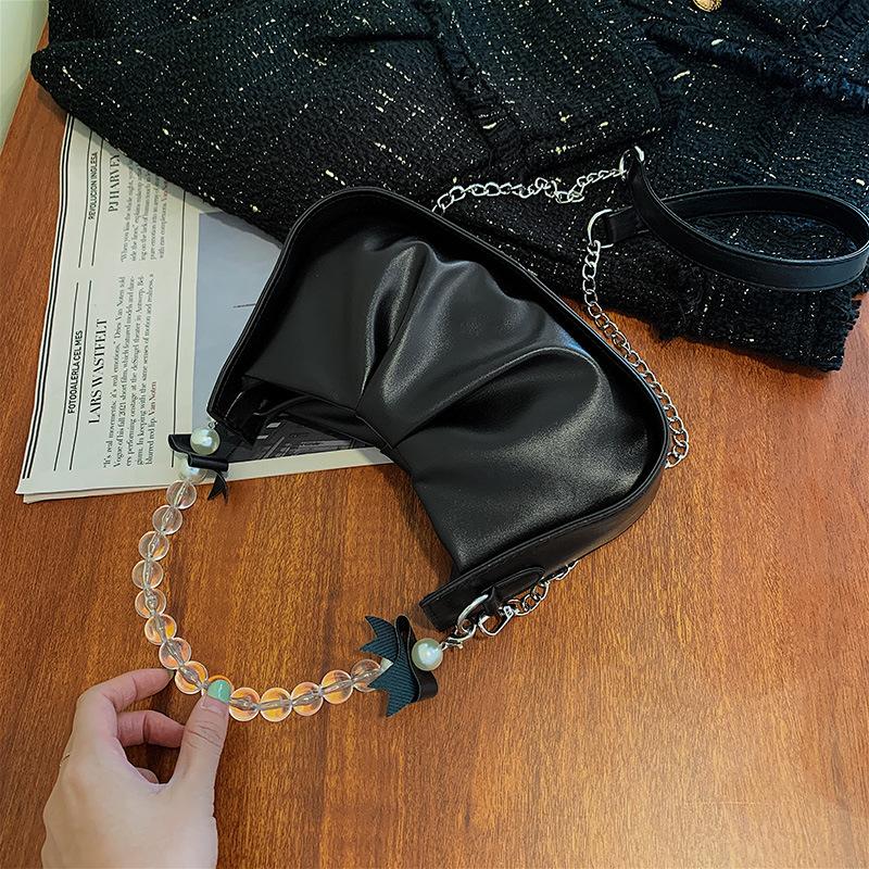 

Повседневная цепочка белая сумка женская 2025 осень новая модная повседневная сумка под мышкой плиссированная сумка-облако мессенджер чёрный