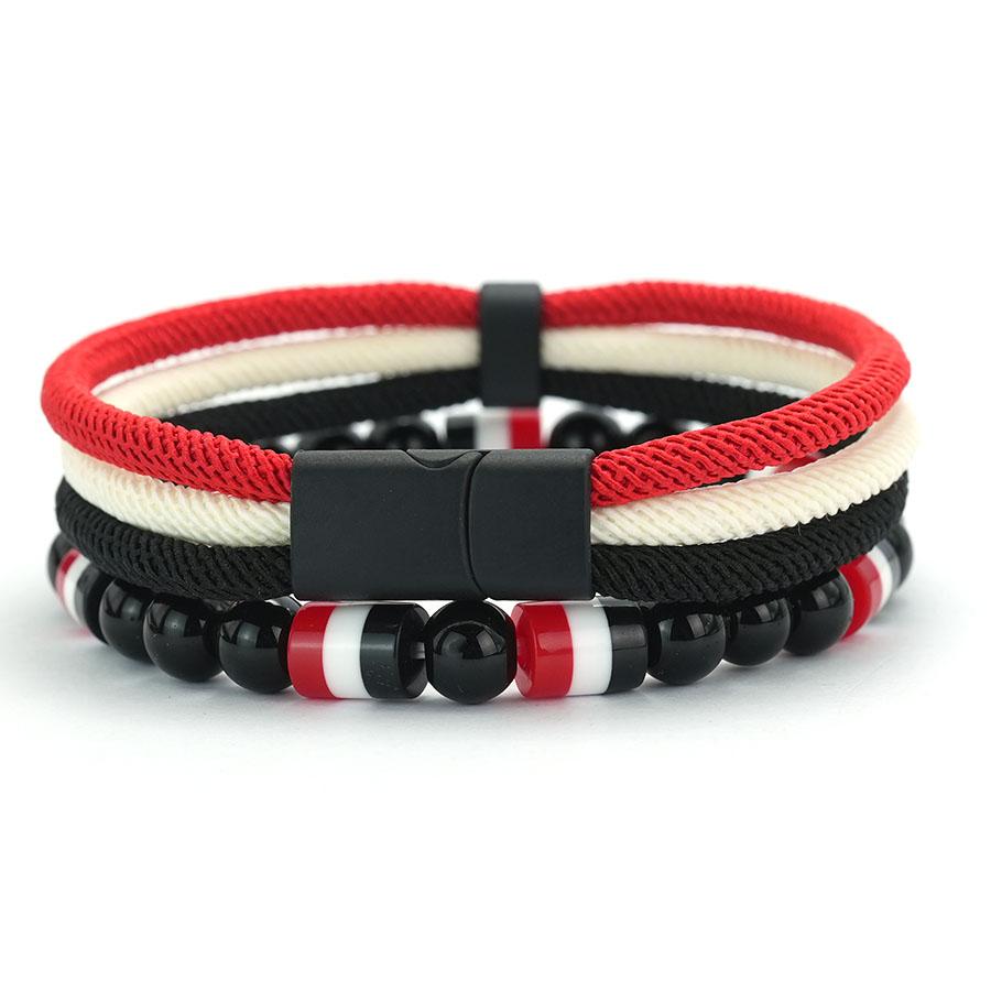 New Creative National Flag Color String Bracelet For Men 8mm Obsidian Strand Braslet Grade A 4mm Cord Chain Wrap Braclet Homme