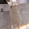 A-line Houndstooth Woolen Skirt - High Waist, Plus Size, Over-the-Knee, Autumn/Winter
