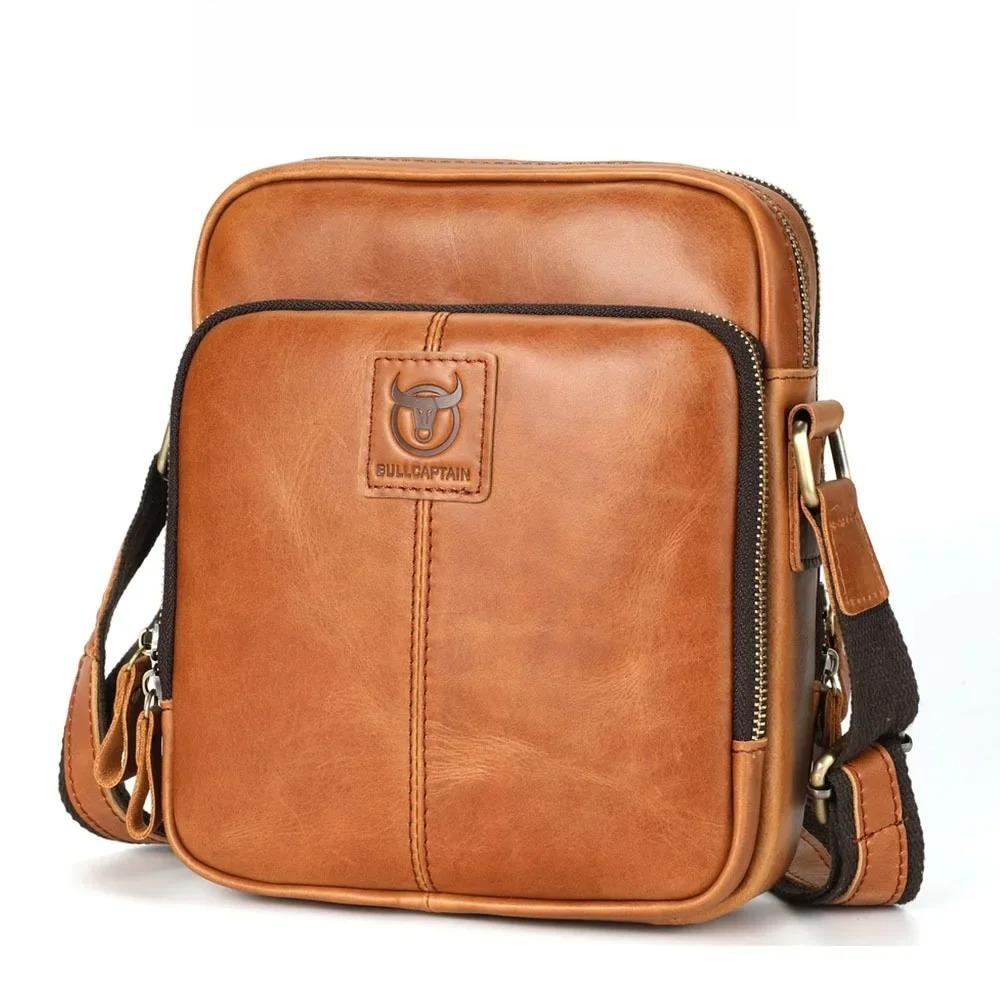 

BULLCAPTIAN New 100% cowhide shoulder bag retro large capacity crossbody bag luxury designer handbag messenger bag жовтий