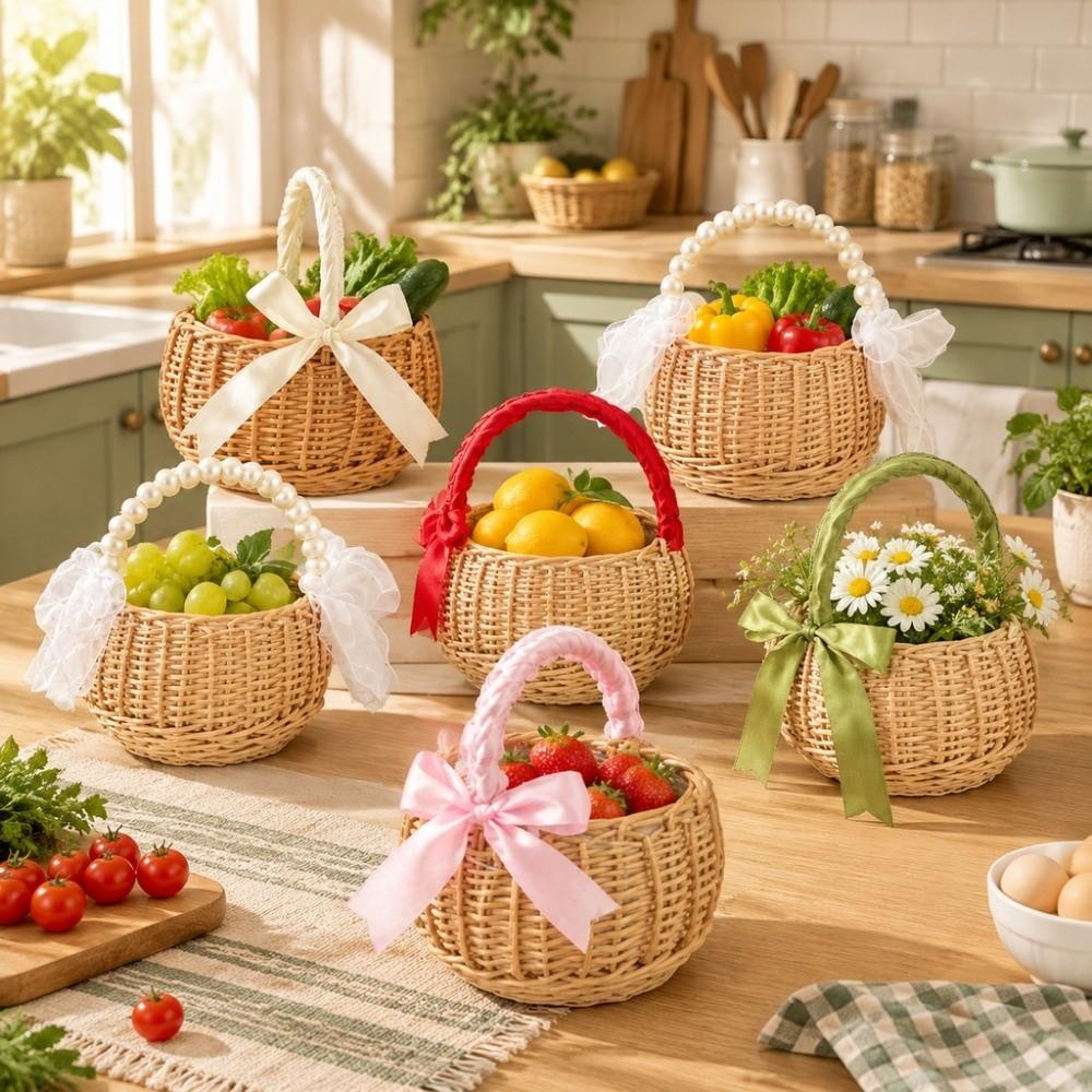 Handwoven Weaving Flower Basket Multistyles Vegetable Fruit Flowers Holder Living Room Decoration