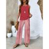 Women's Loose Fit Two Piece Outfit Sleeveless Tank Top High Waist Wide Leg Pants Set With 3D Abstract Print For Casual Summer Daily Wear