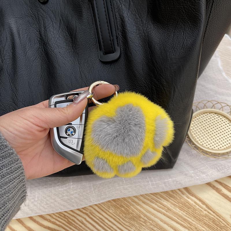 Real Fur Kitten Paw Charm - Plush Rabbit Fur Keychain & Bag Pendant