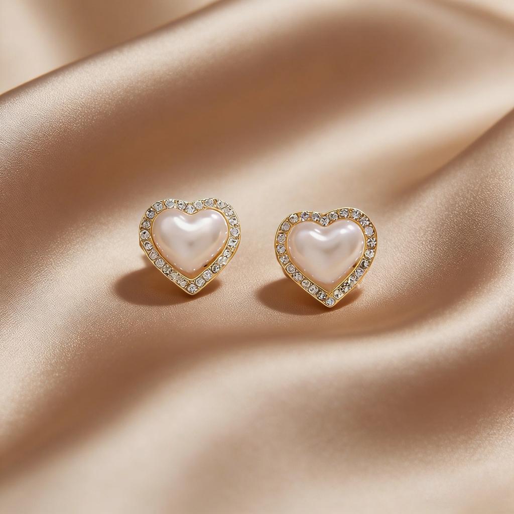 Light luxury pearl stud earrings women's niche design sense love bow earrings versatile earrings commuting
