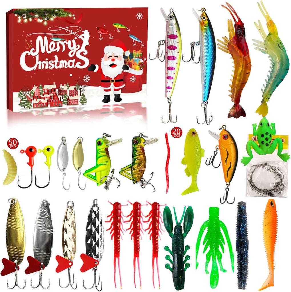 Creative Christmas Arrival Mixed Bait Fishing Lure Set with Minobo Climbing Glitter Soft & Hard Bait Fish Hook Blind Box Set