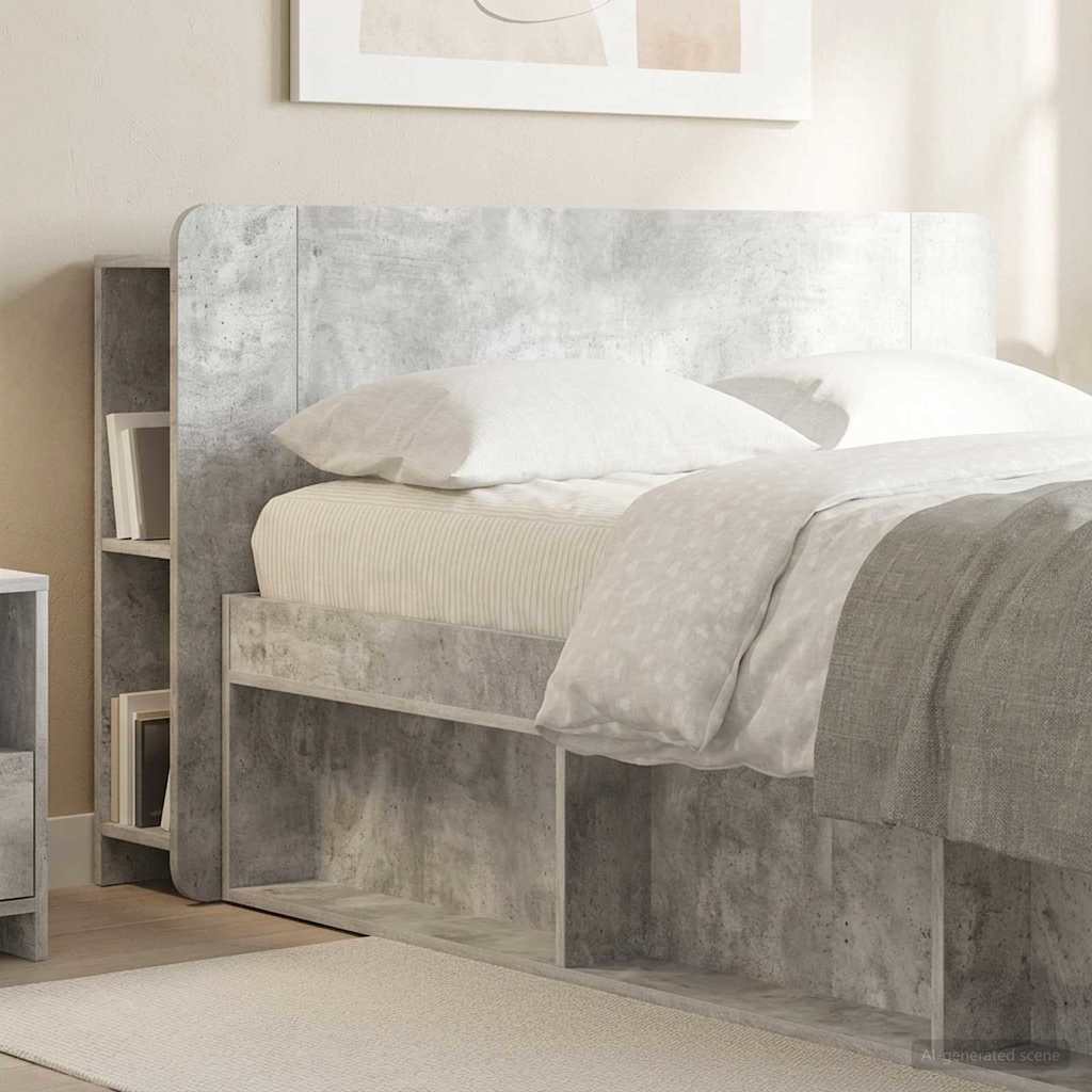 Headboard Cabinet with Storage Concrete Grey Wood Based Material