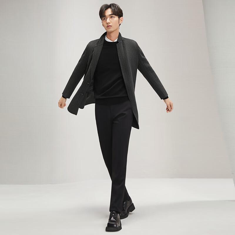 Qipai Men's Herringbone Wool Coat with Removable Down Lining