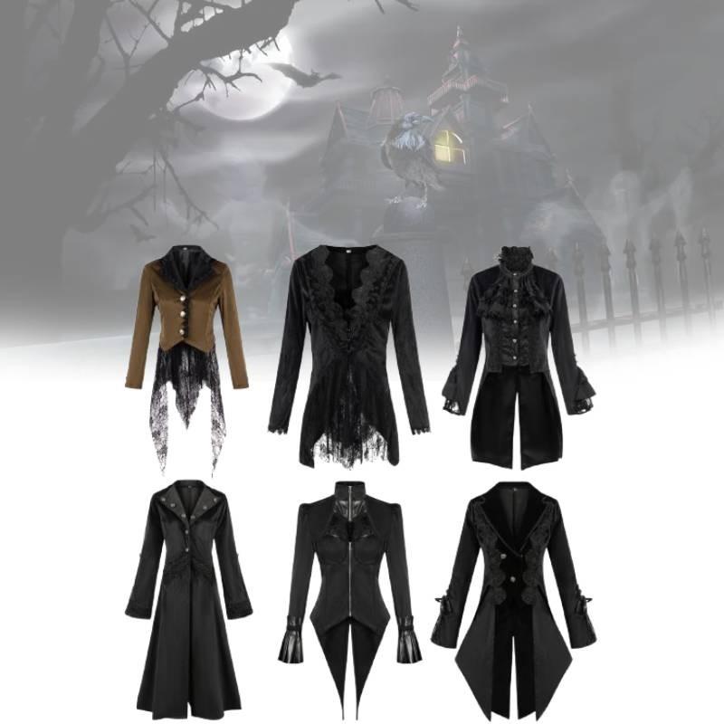 Medium Coat Long Fashion Slimfit Trench Dark Tie Collar Court Tuxedo Cosplay
