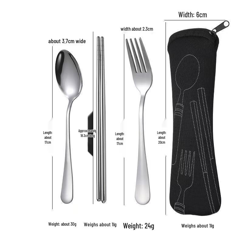 Stainless Steel Cutlery Set: Knife, Fork, Spoon & Chopsticks - Portable 4-Piece Set for Students, Travel, & Gifts