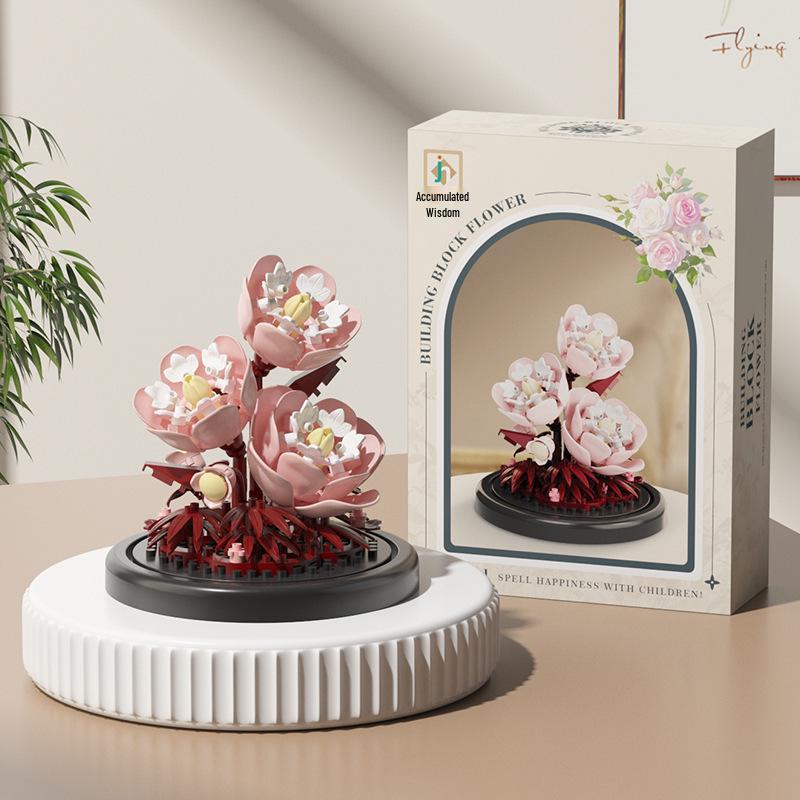 Lego-kompatible Bausteine Blumentopf & Bonsai Rosen Set, Bauspielzeug Geschenk für Mädchen