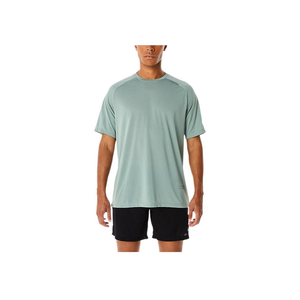 Asics Wygodny Odprowadzający Wilgoć Oddychający T-Shirt z Krótkim Rękawem i Okrągłym Dekoltem Męski Top Jasnoszaro-zielony 2031D786-023